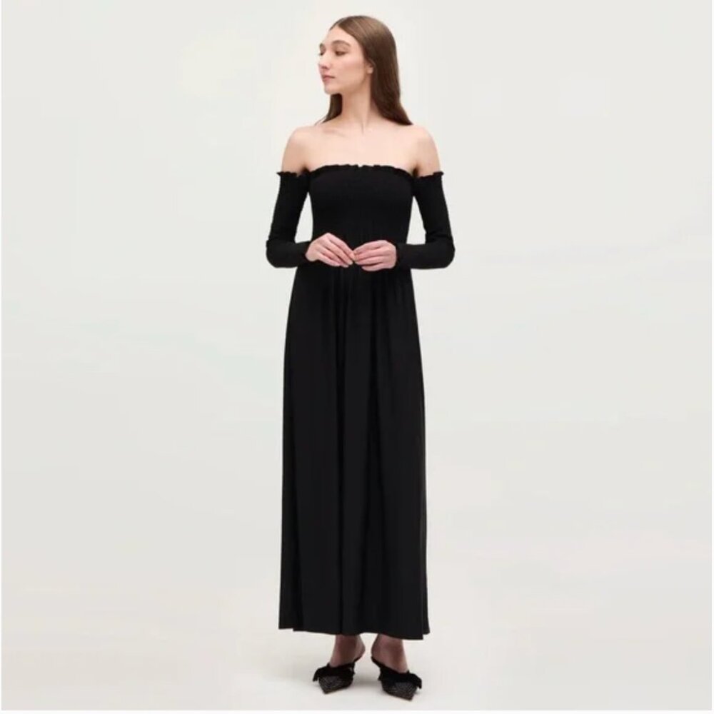 Hill House Womens The Catalina Nap Maxi Dress XS Black Smocked Black Jersey
